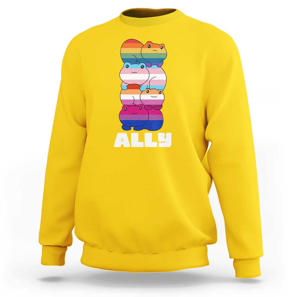 Colorful LGBTQ+ Ally Frogs Stack Sweatshirt Kawaii Gay Pride Support