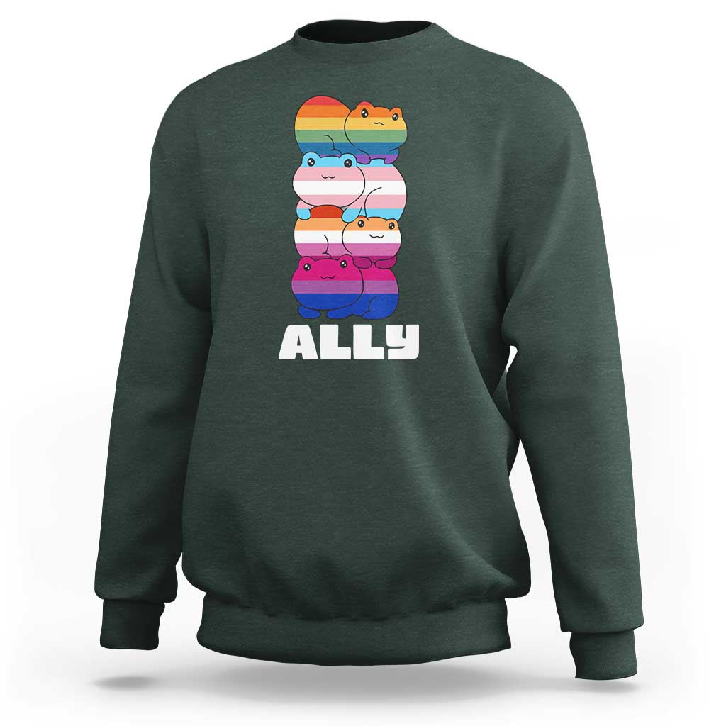 Colorful LGBTQ+ Ally Frogs Stack Sweatshirt Kawaii Gay Pride Support