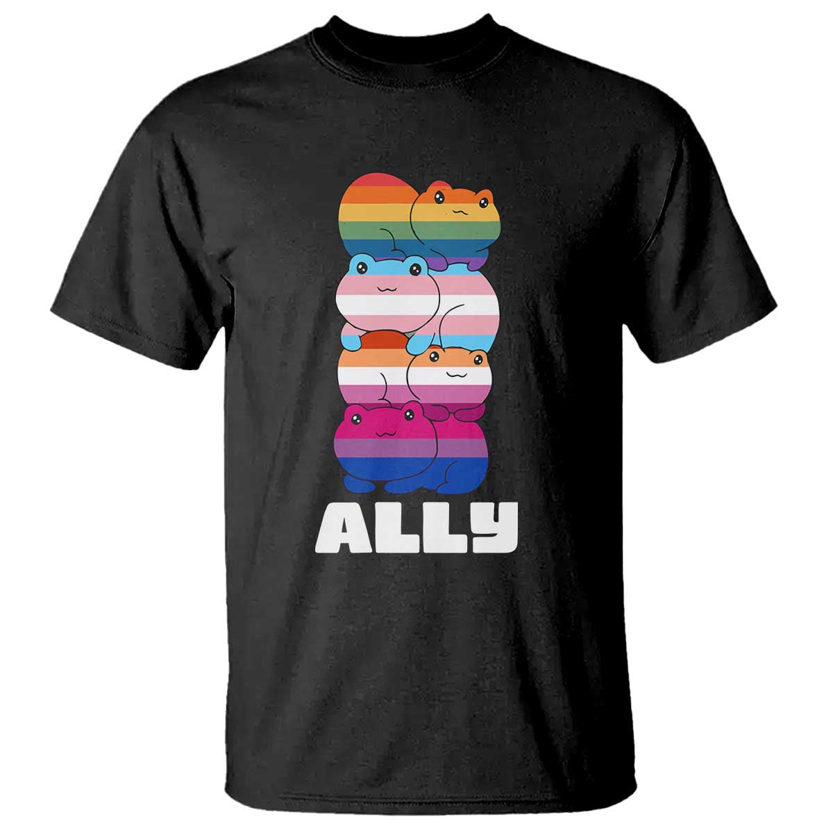 Colorful LGBTQ+ Ally Frogs Stack T Shirt Kawaii Gay Pride Support