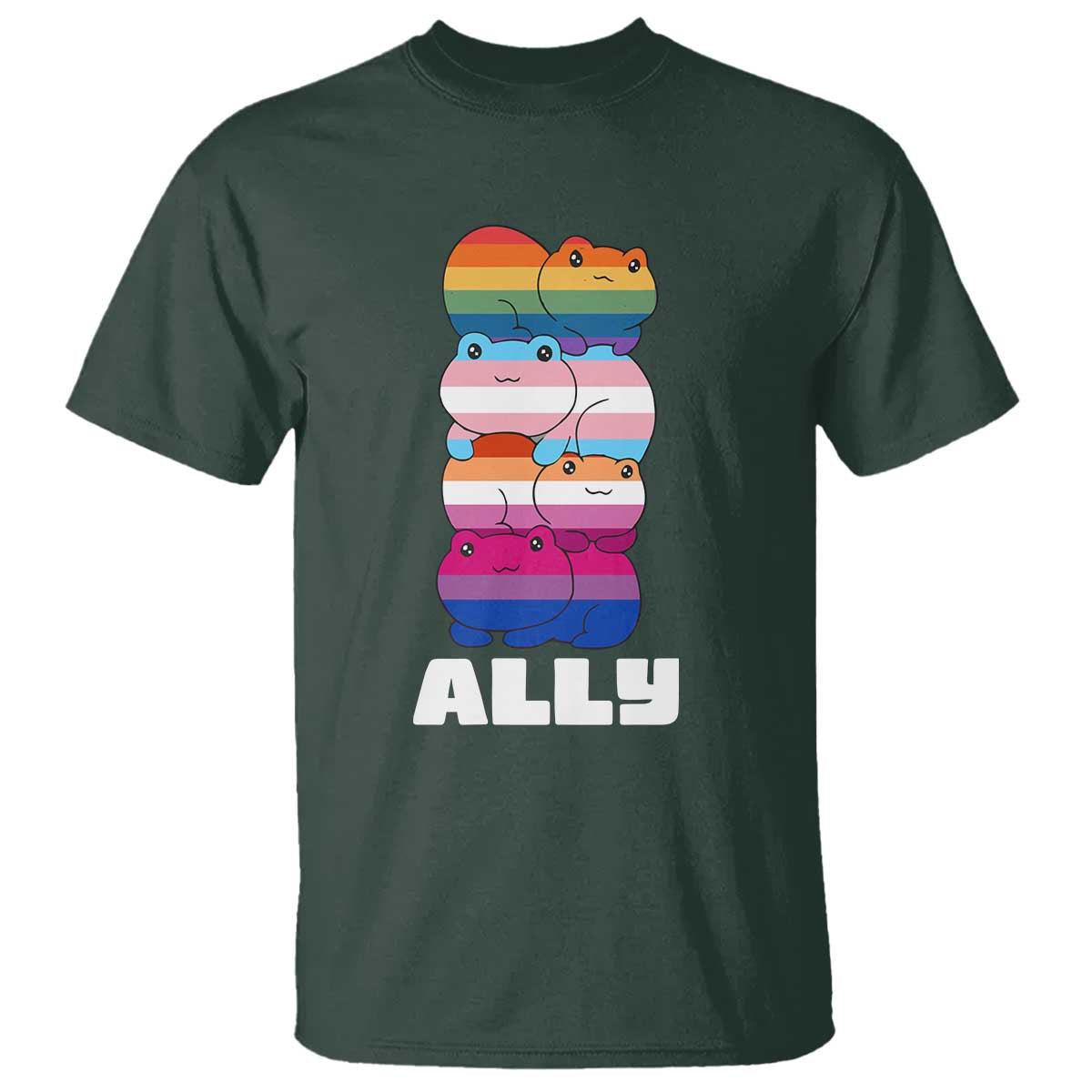 Colorful LGBTQ+ Ally Frogs Stack T Shirt Kawaii Gay Pride Support