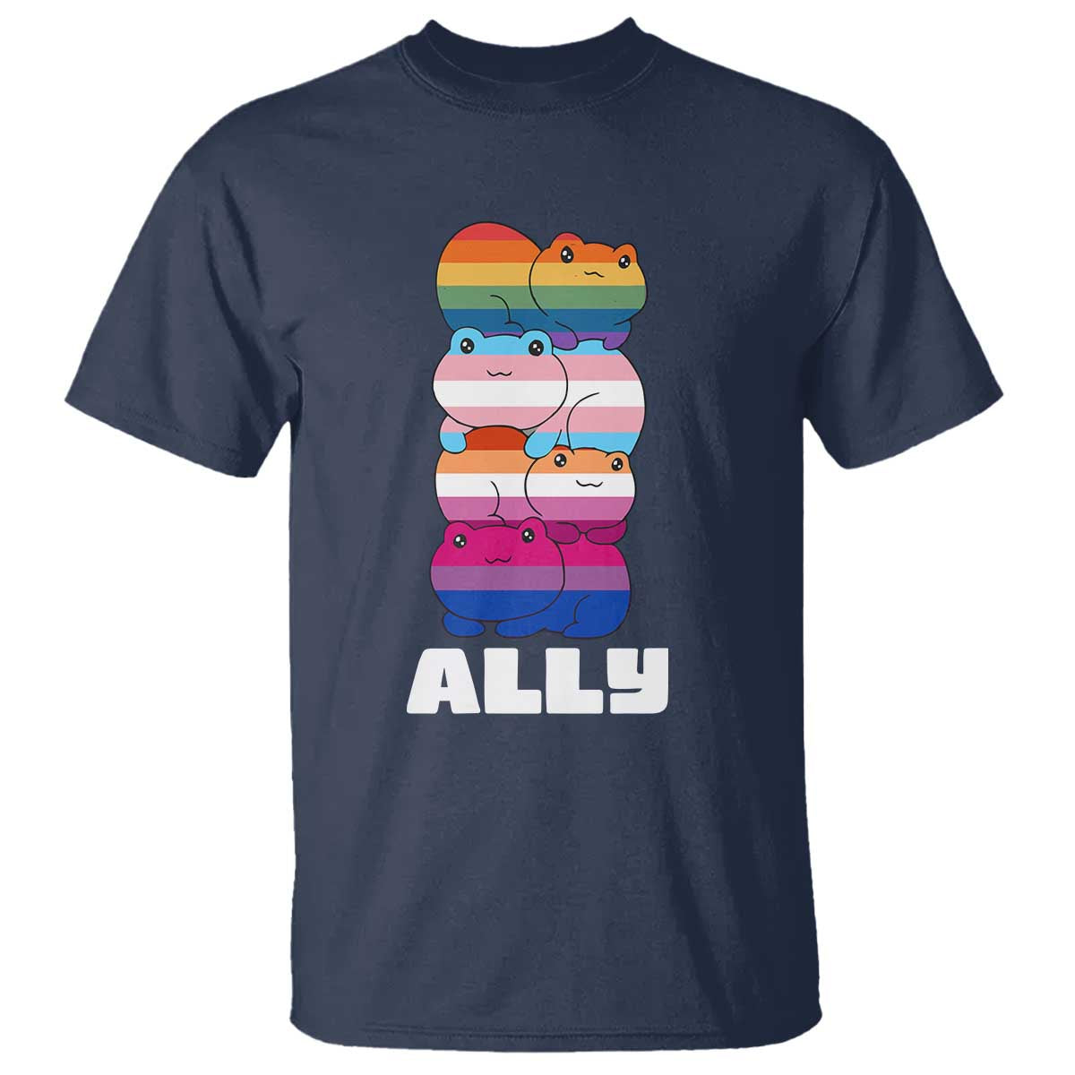 Colorful LGBTQ+ Ally Frogs Stack T Shirt Kawaii Gay Pride Support