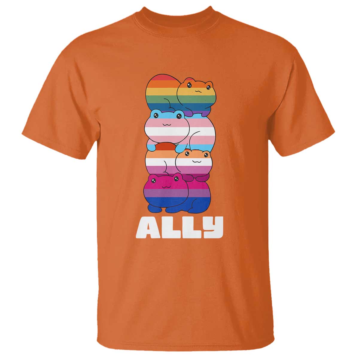 Colorful LGBTQ+ Ally Frogs Stack T Shirt Kawaii Gay Pride Support