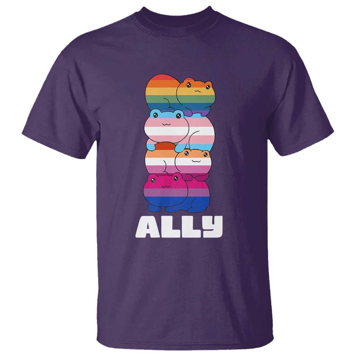 Colorful LGBTQ+ Ally Frogs Stack T Shirt Kawaii Gay Pride Support