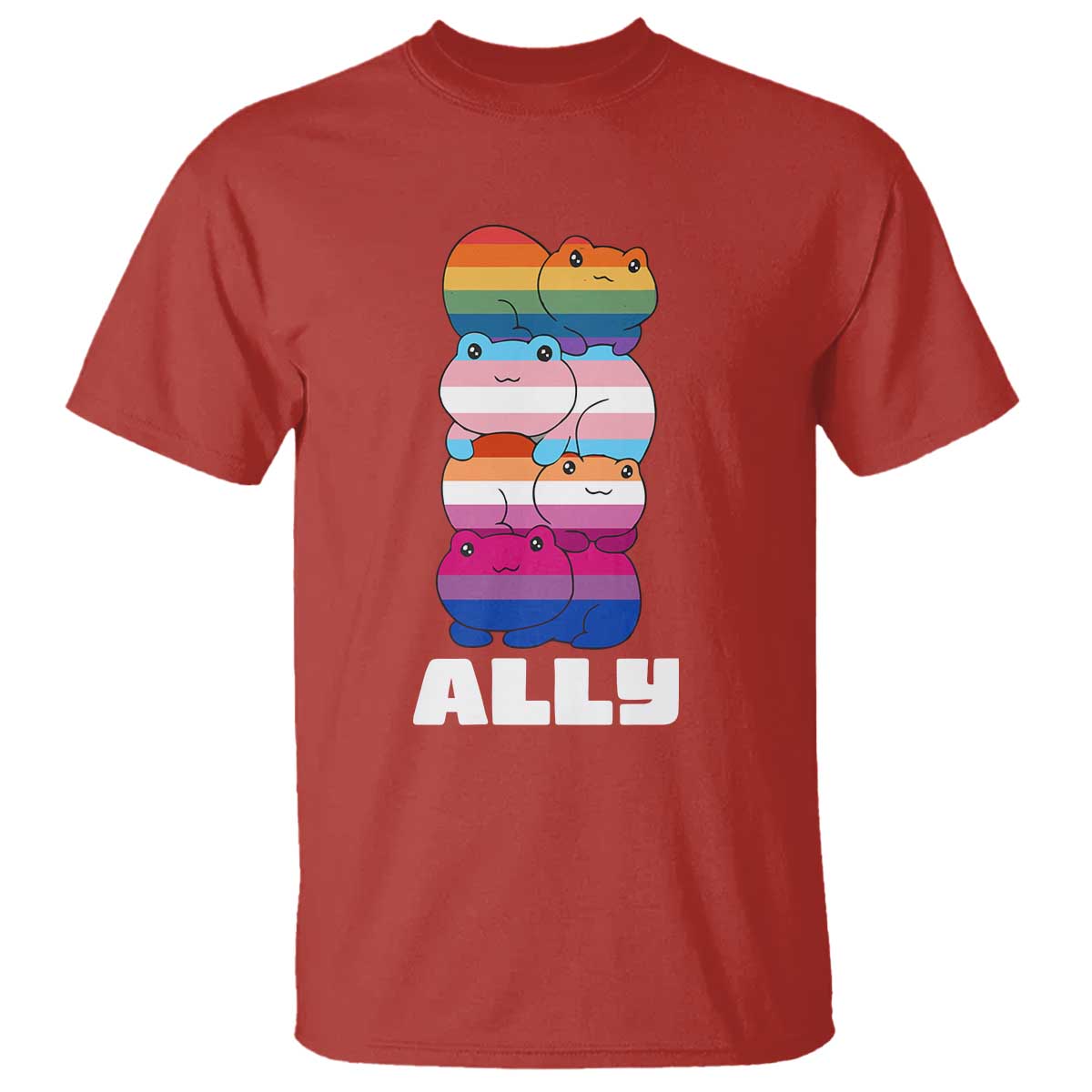 Colorful LGBTQ+ Ally Frogs Stack T Shirt Kawaii Gay Pride Support