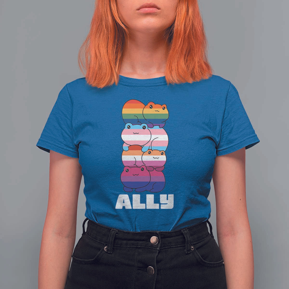 Colorful LGBTQ+ Ally Frogs Stack T Shirt For Women Kawaii Gay Pride Support
