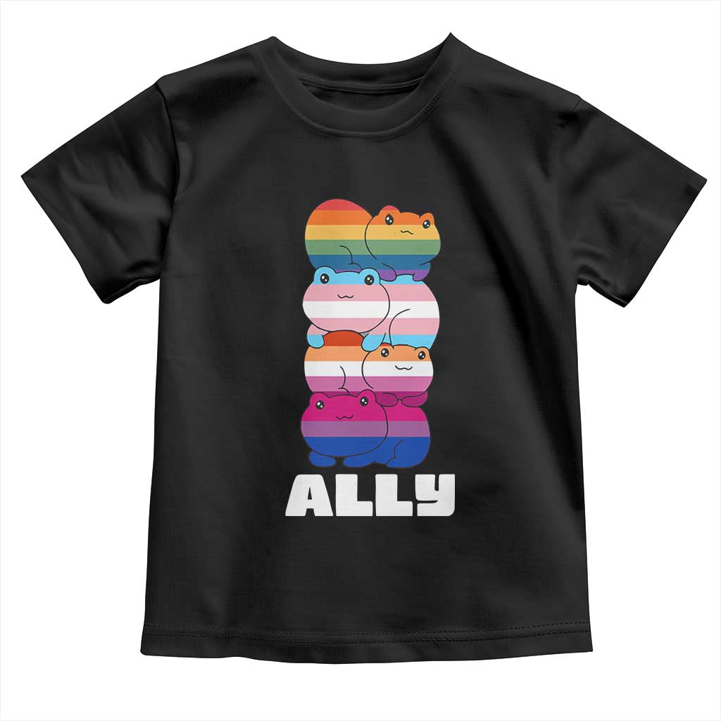 Colorful LGBTQ+ Ally Frogs Stack Toddler T Shirt Kawaii Gay Pride Support