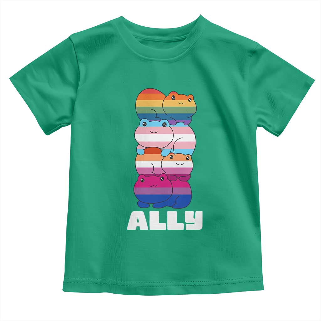 Colorful LGBTQ+ Ally Frogs Stack Toddler T Shirt Kawaii Gay Pride Support