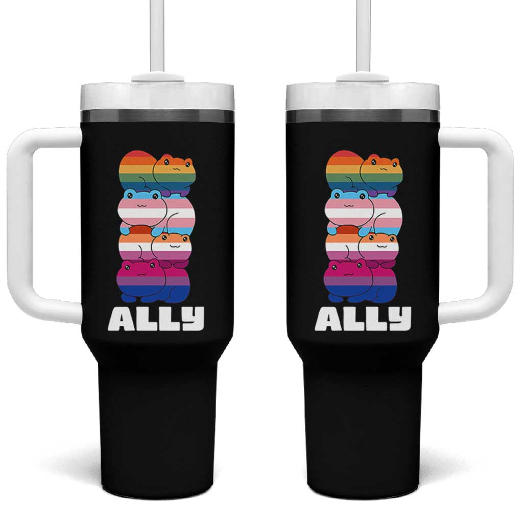 Colorful LGBTQ+ Ally Frogs Stack Tumbler With Handle Kawaii Gay Pride Support