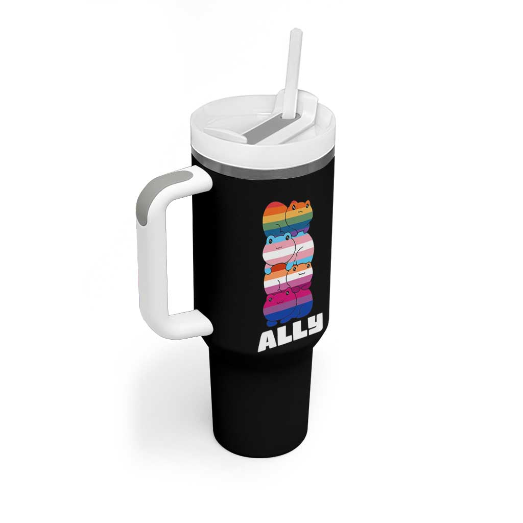 Colorful LGBTQ+ Ally Frogs Stack Tumbler With Handle Kawaii Gay Pride Support