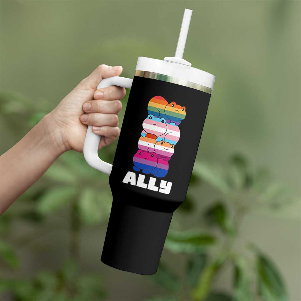 Colorful LGBTQ+ Ally Frogs Stack Tumbler With Handle Kawaii Gay Pride Support