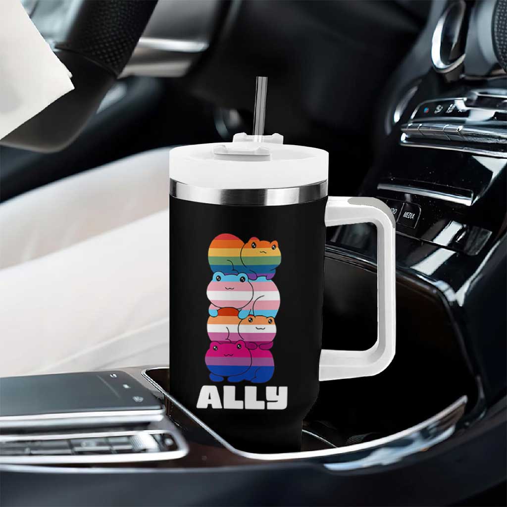 Colorful LGBTQ+ Ally Frogs Stack Tumbler With Handle Kawaii Gay Pride Support