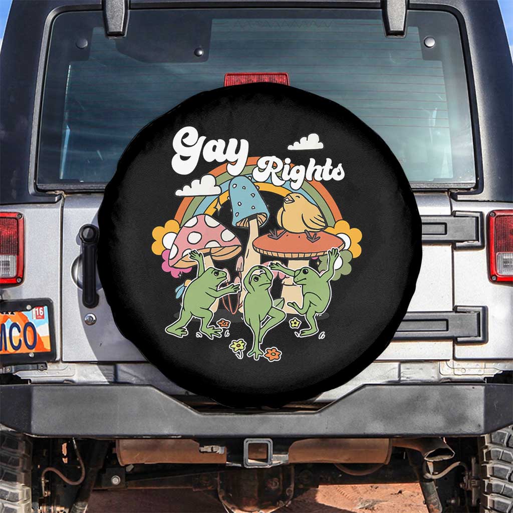 Cottagecore Dancing Frogs Spare Tire Cover Say Gay Rainbow LGBT Pride Month - Wonder Print Shop