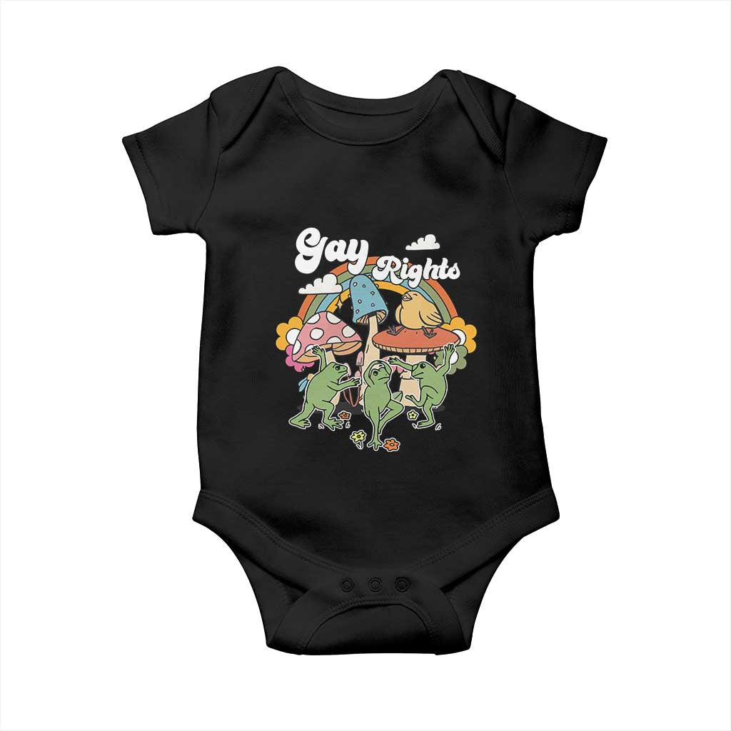 Cottagecore Dancing Frogs Baby Onesie Say Gay Rainbow LGBT Pride Month - Wonder Print Shop