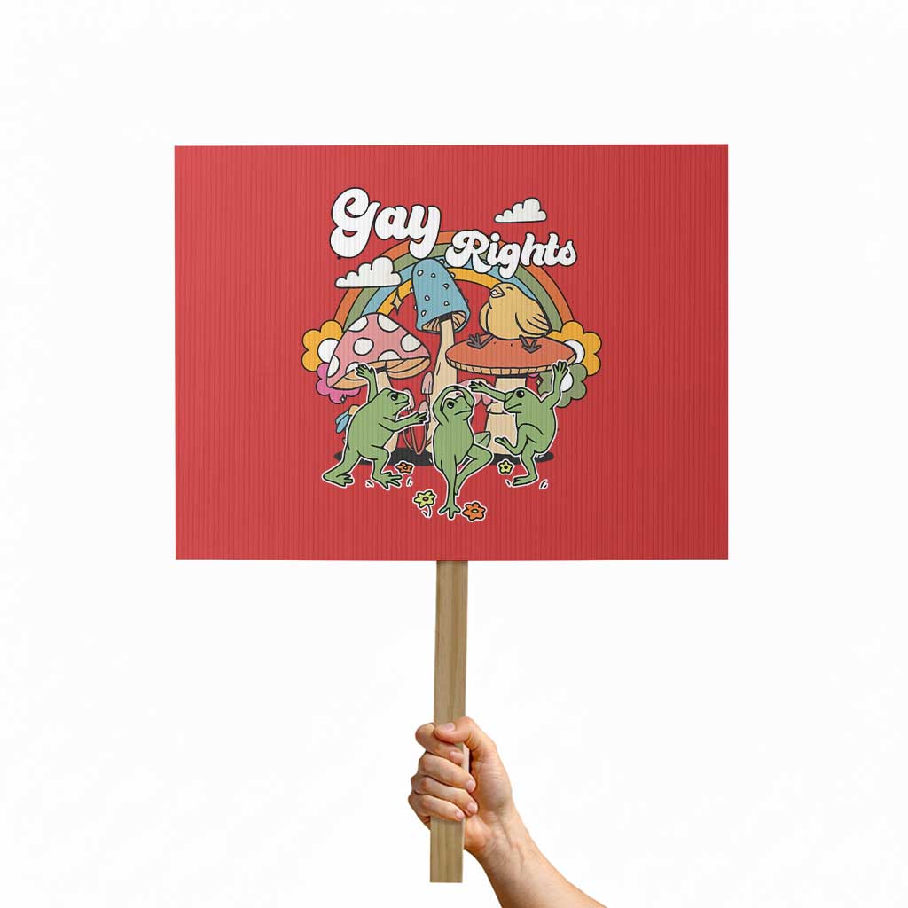Cottagecore Dancing Frogs Protest Sign Say Gay Rainbow LGBT Pride Month - Wonder Print Shop