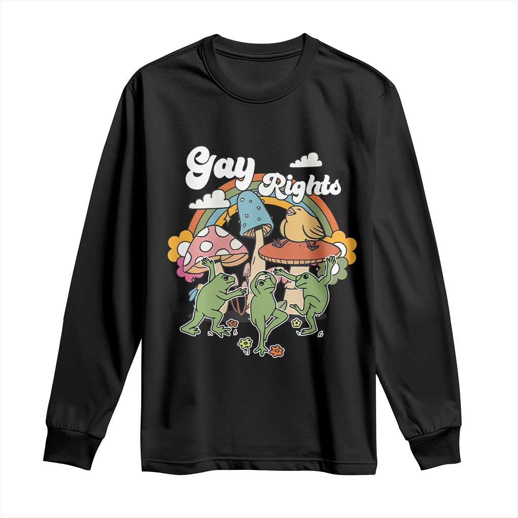 Cottagecore Dancing Frogs Long Sleeve Shirt Say Gay Rainbow LGBT Pride Month - Wonder Print Shop