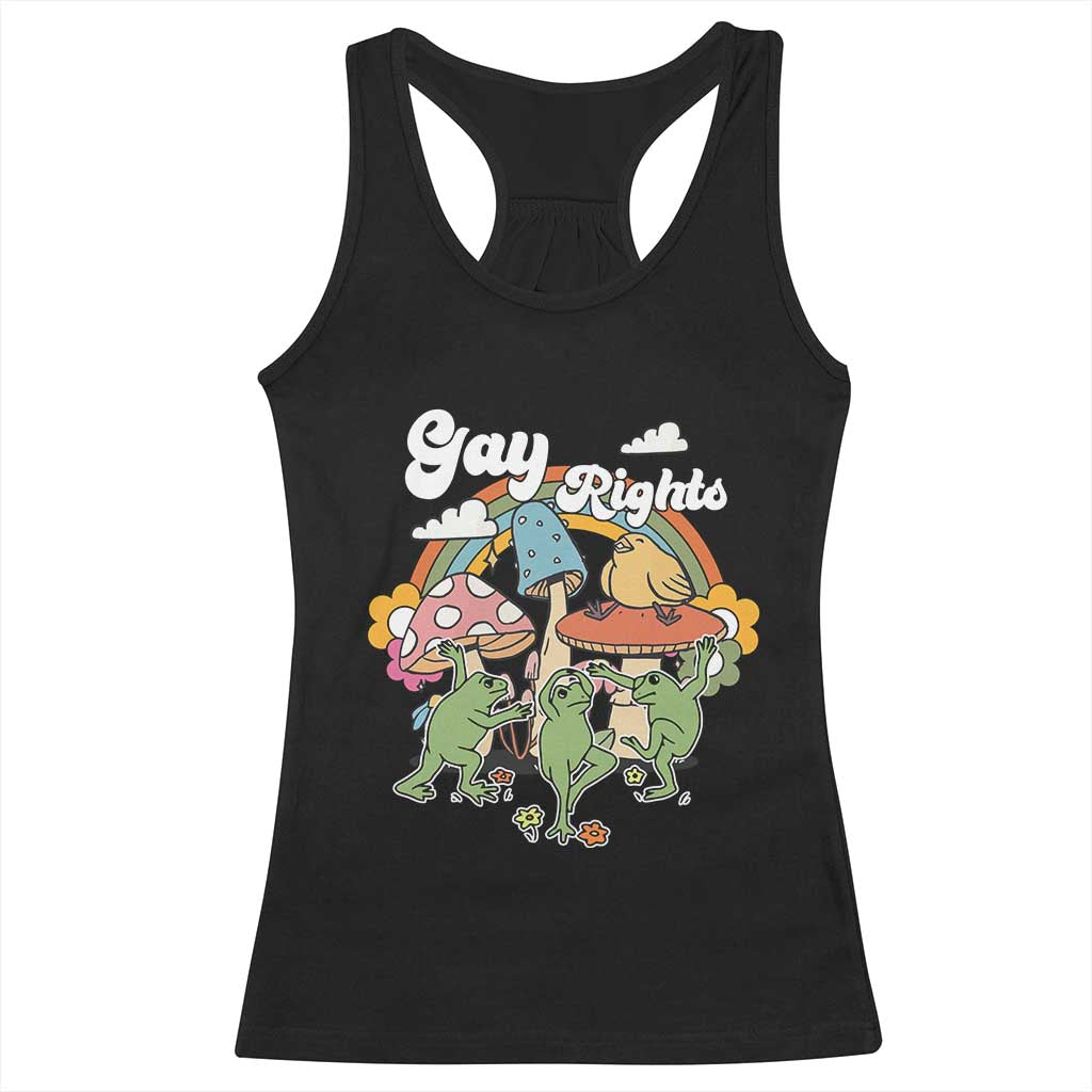 Cottagecore Dancing Frogs Racerback Tank Top Say Gay Rainbow LGBT Pride Month - Wonder Print Shop
