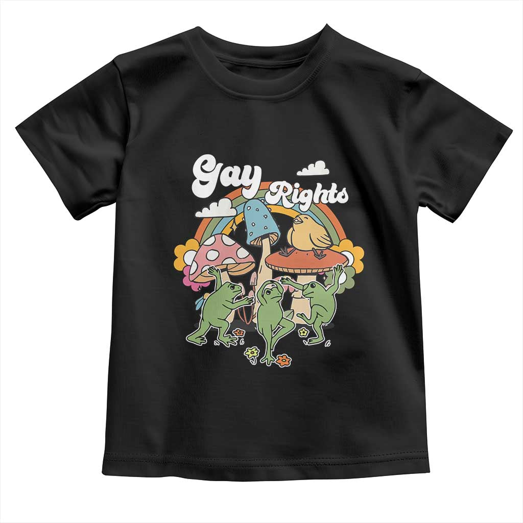 Cottagecore Dancing Frogs Toddler T Shirt Say Gay Rainbow LGBT Pride Month - Wonder Print Shop