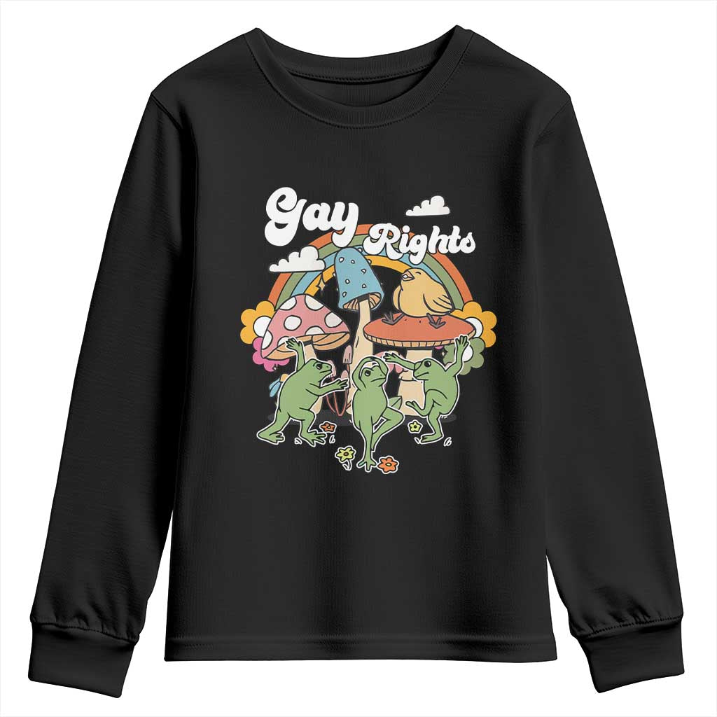 Cottagecore Dancing Frogs Youth Sweatshirt Say Gay Rainbow LGBT Pride Month - Wonder Print Shop