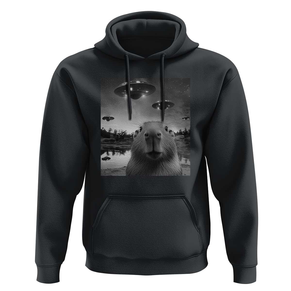 Funny Capybara Hoodie Selfie With UFOs Capy Meme Graphic - Wonder Print Shop