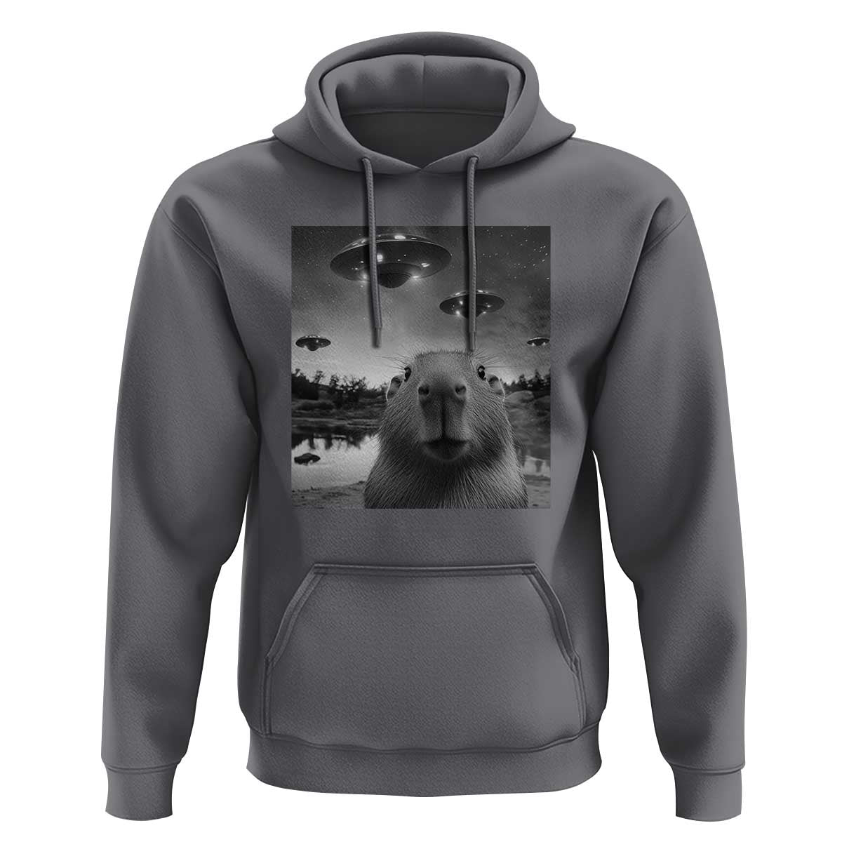 Funny Capybara Hoodie Selfie With UFOs Capy Meme Graphic - Wonder Print Shop