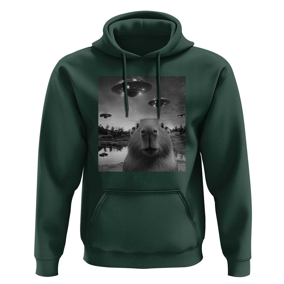 Funny Capybara Hoodie Selfie With UFOs Capy Meme Graphic - Wonder Print Shop