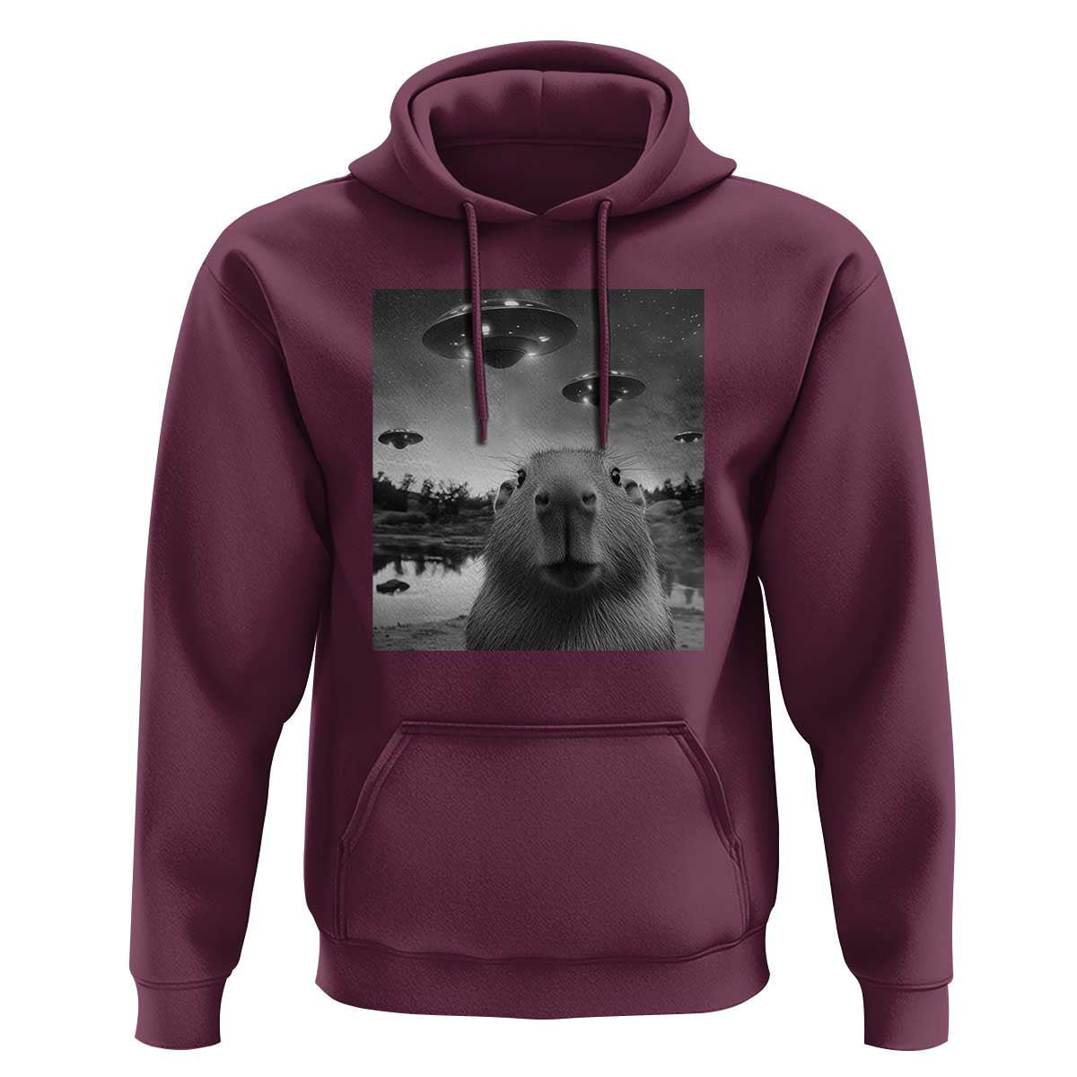Funny Capybara Hoodie Selfie With UFOs Capy Meme Graphic - Wonder Print Shop