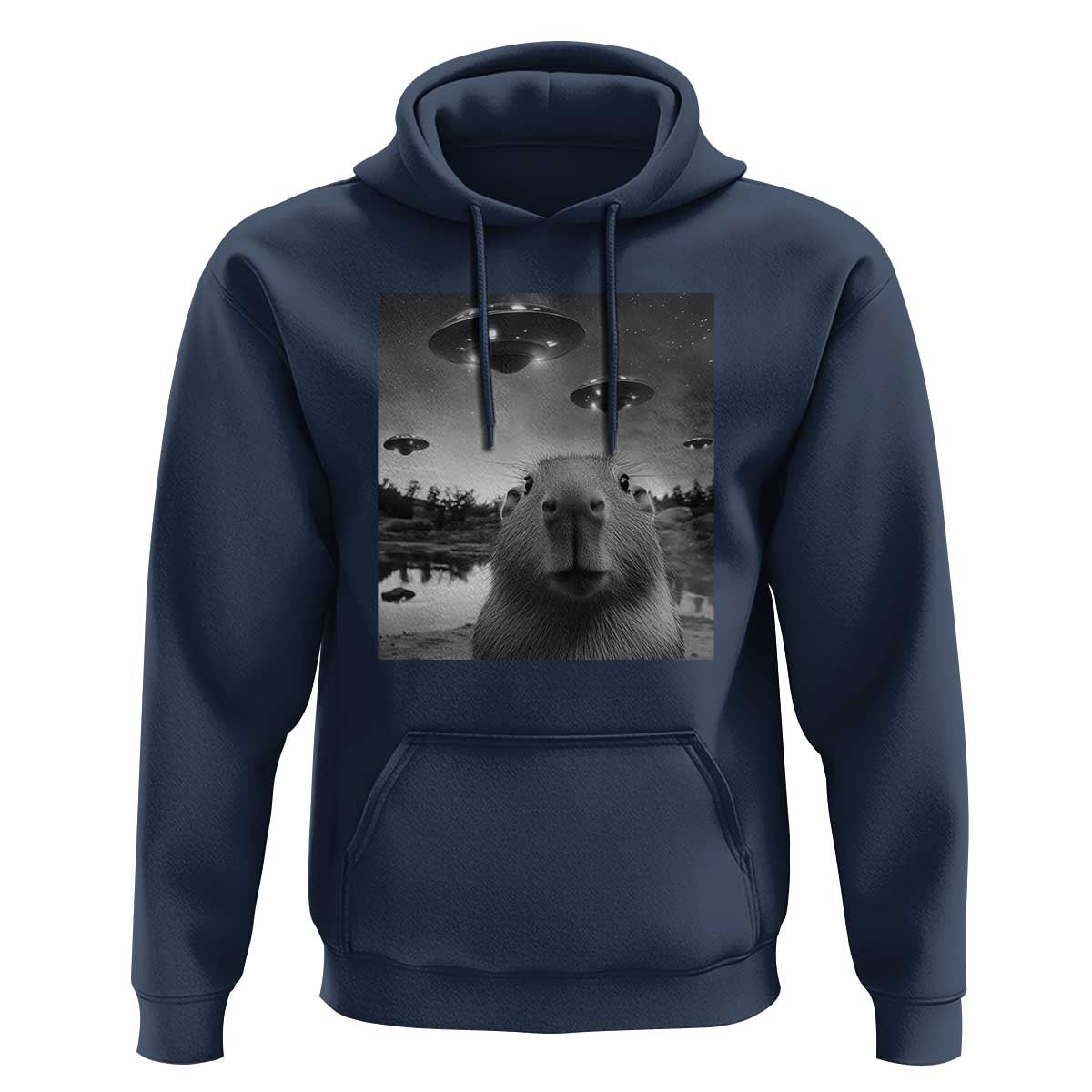 Funny Capybara Hoodie Selfie With UFOs Capy Meme Graphic - Wonder Print Shop