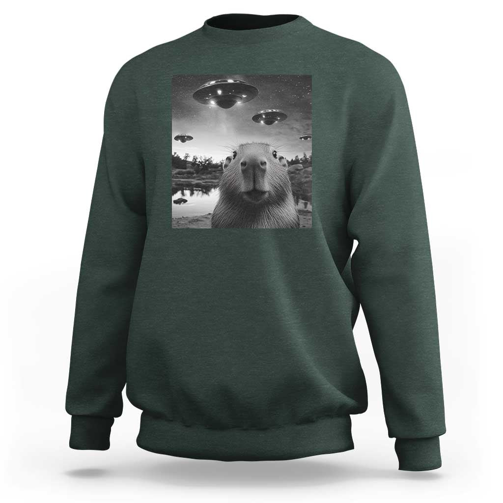 Funny Capybara Sweatshirt Selfie With UFOs Capy Meme Graphic - Wonder Print Shop