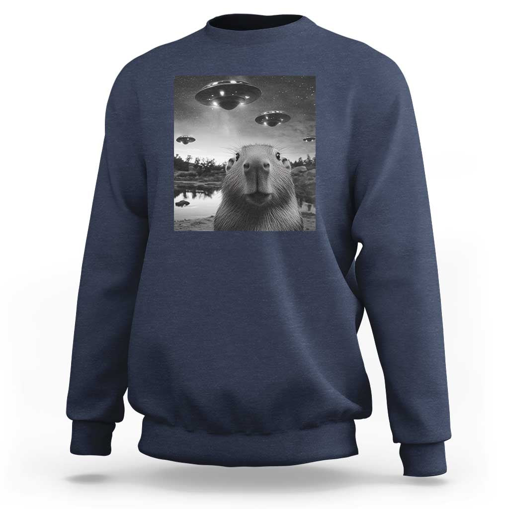 Funny Capybara Sweatshirt Selfie With UFOs Capy Meme Graphic - Wonder Print Shop