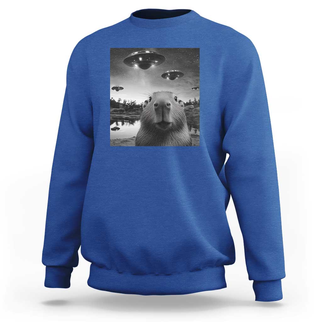 Funny Capybara Sweatshirt Selfie With UFOs Capy Meme Graphic - Wonder Print Shop