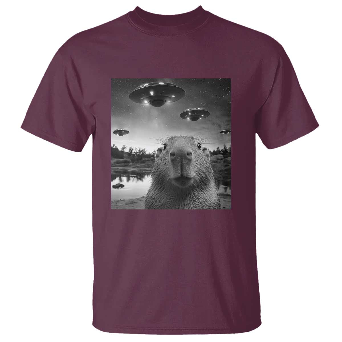 Funny Capybara T Shirt Selfie With UFOs Capy Meme Graphic - Wonder Print Shop