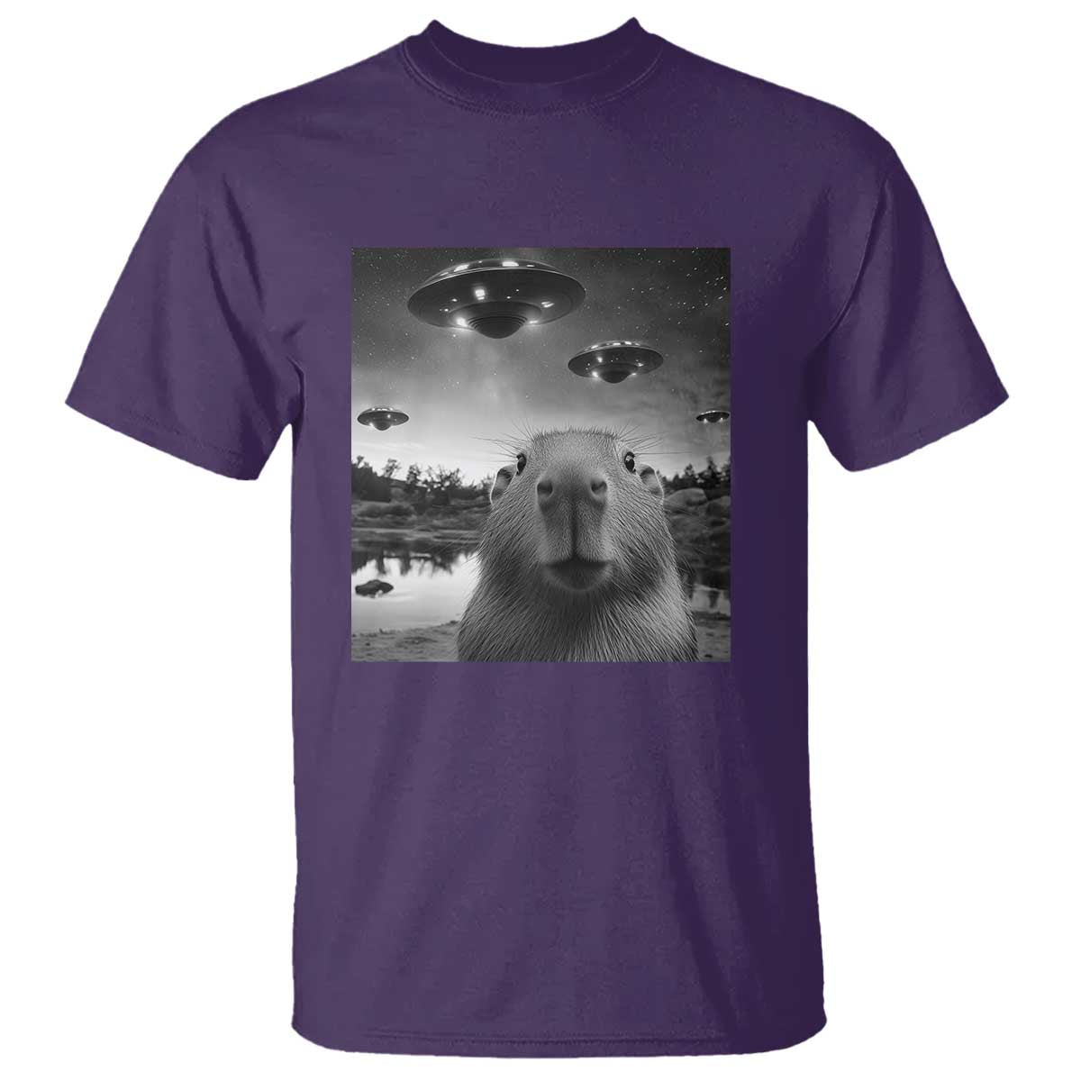Funny Capybara T Shirt Selfie With UFOs Capy Meme Graphic - Wonder Print Shop