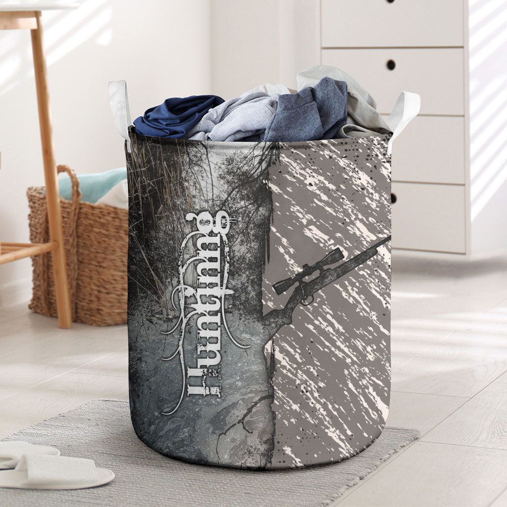 Hunting Rifle Laundry Basket Grunge Wilderness Marsh Scene with Rustic Outdoor