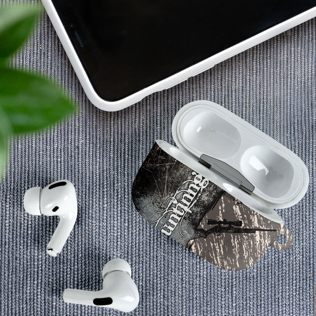 Hunting Rifle AirPods Case Grunge Wilderness Marsh Scene with Rustic Outdoor