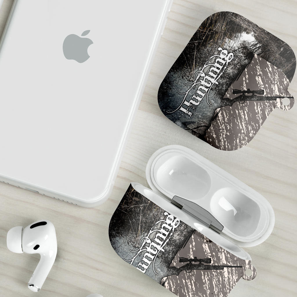 Hunting Rifle AirPods Case Grunge Wilderness Marsh Scene with Rustic Outdoor