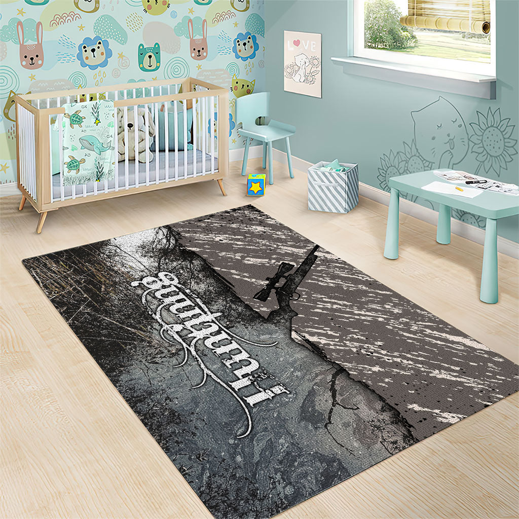Hunting Rifle Area Rug Grunge Wilderness Marsh Scene with Rustic Outdoor