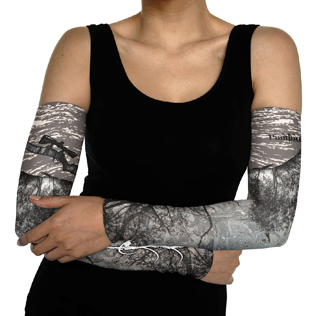 Hunting Rifle Arm Sleeves Grunge Wilderness Marsh Scene with Rustic Outdoor