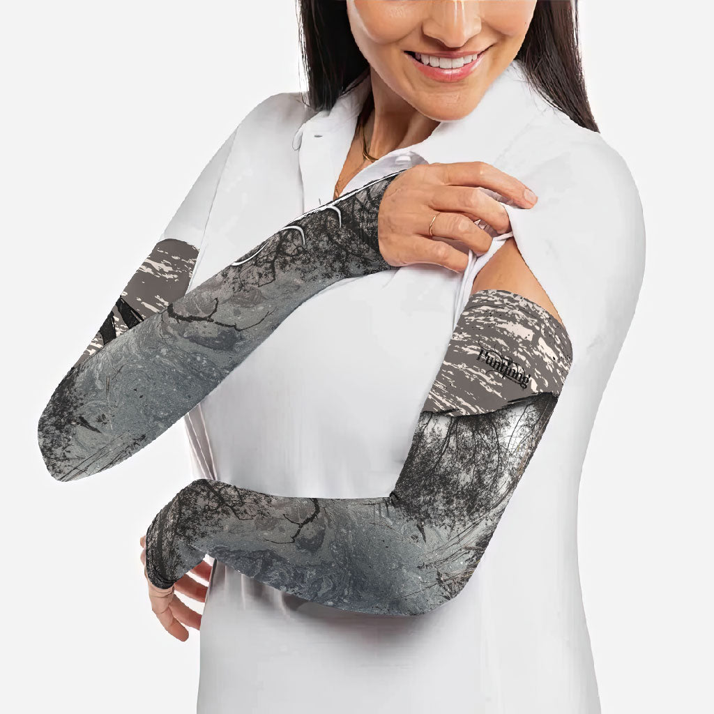 Hunting Rifle Arm Sleeves Grunge Wilderness Marsh Scene with Rustic Outdoor
