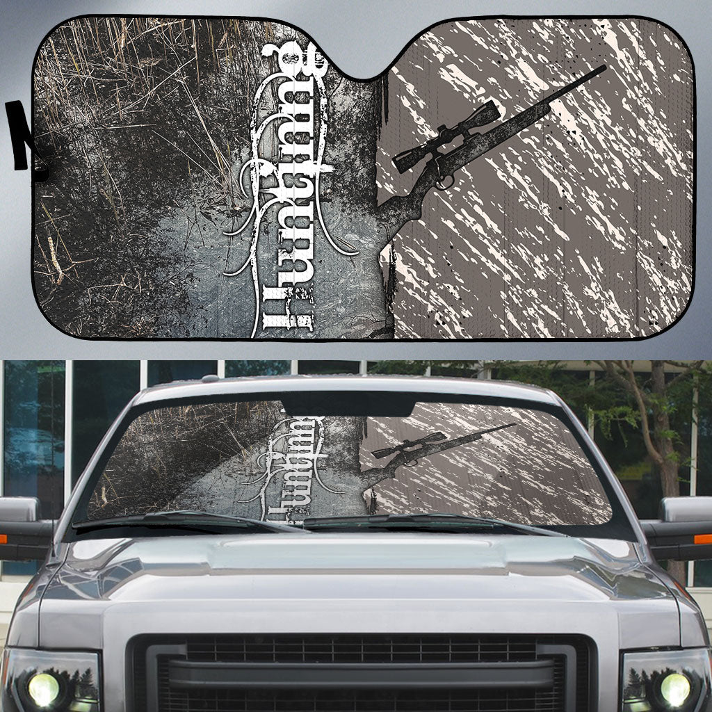 Hunting Rifle Auto Sun Shade Grunge Wilderness Marsh Scene with Rustic Outdoor