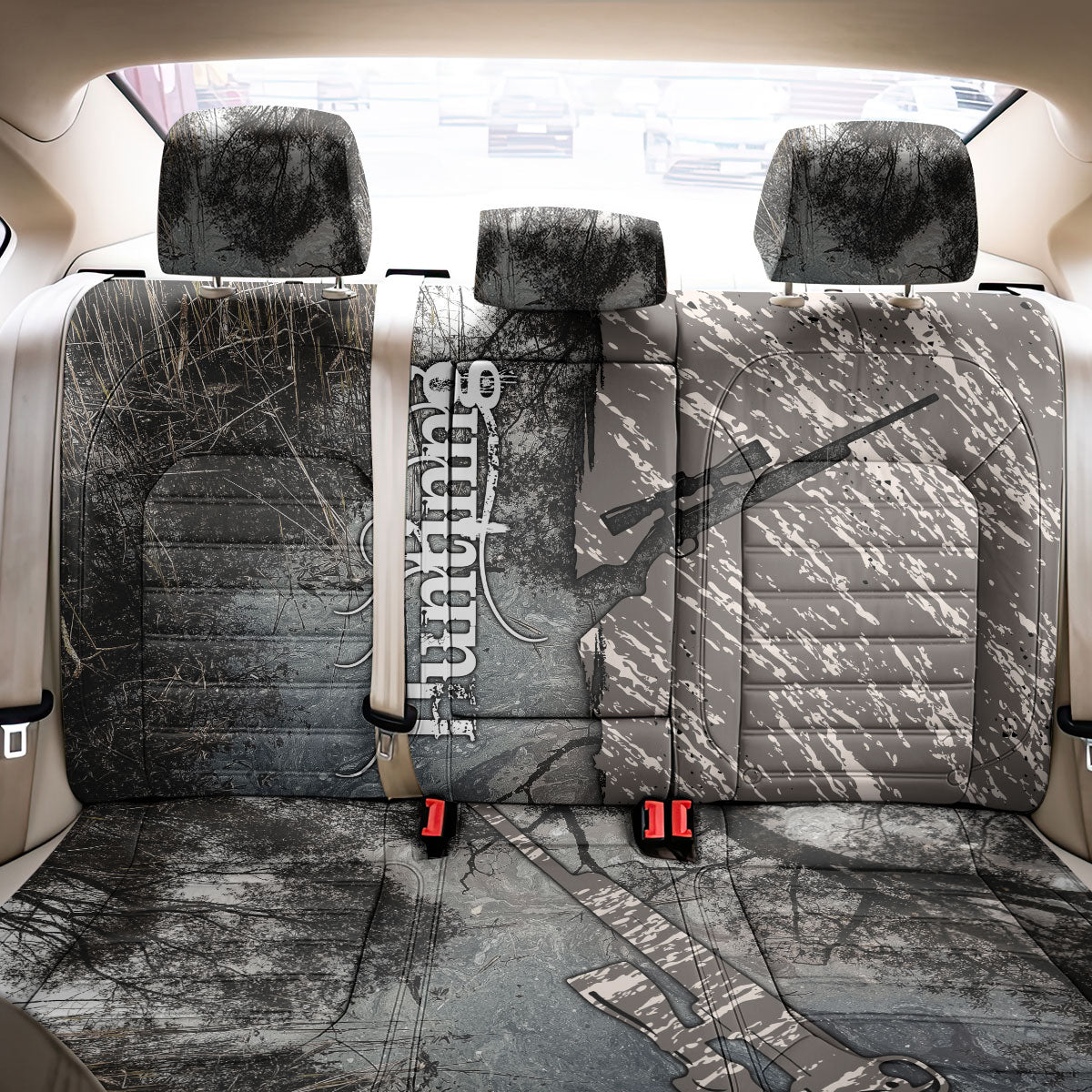 Hunting Rifle Back Car Seat Cover Grunge Wilderness Marsh Scene with Rustic Outdoor