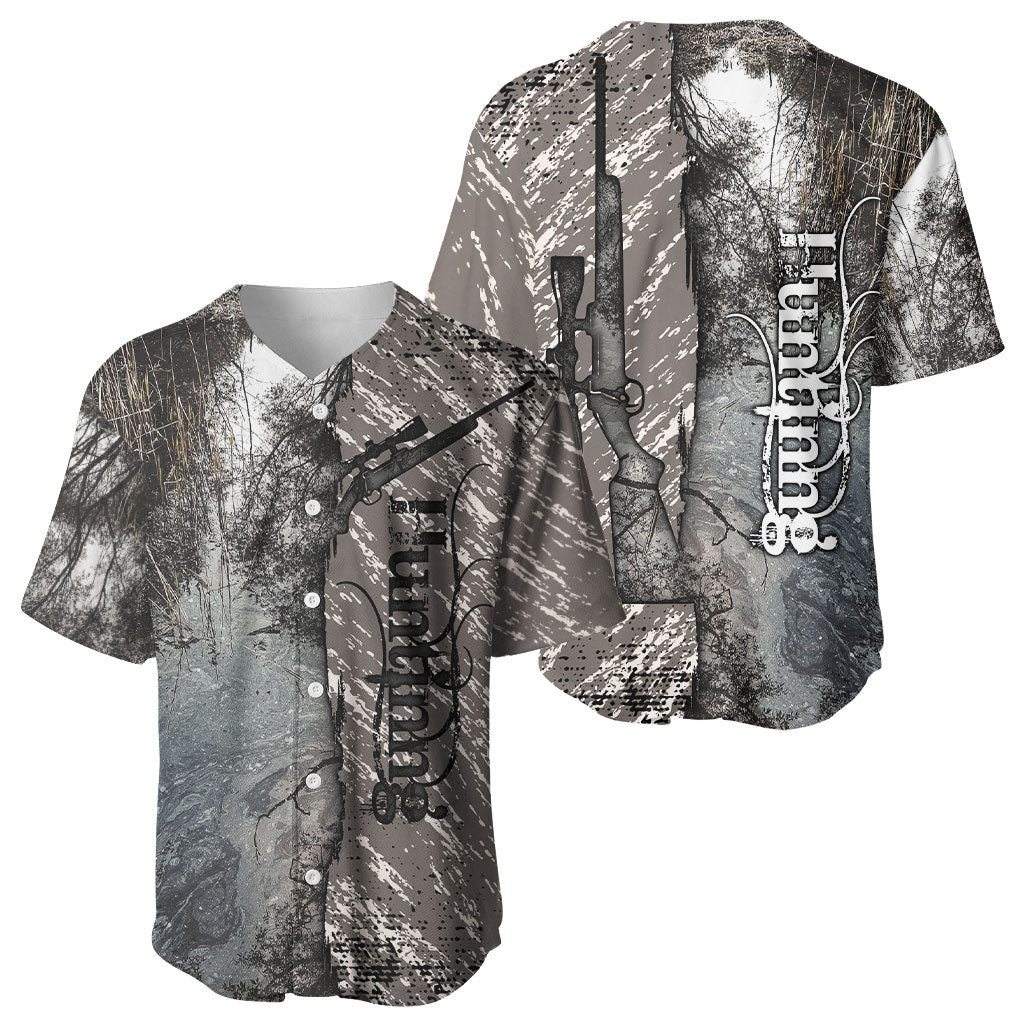 Hunting Rifle Baseball Jersey Grunge Wilderness Marsh Scene with Rustic Outdoor