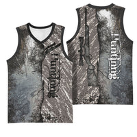 Hunting Rifle Basketball Jersey Grunge Wilderness Marsh Scene with Rustic Outdoor