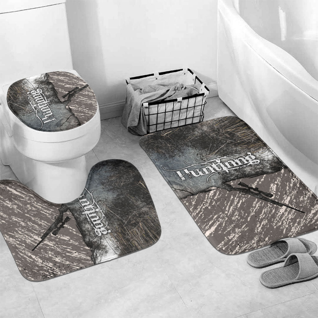 Hunting Rifle Bathroom Set Grunge Wilderness Marsh Scene with Rustic Outdoor