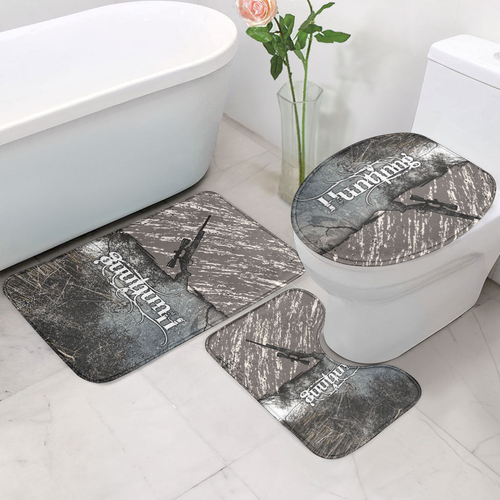 Hunting Rifle Bathroom Set Grunge Wilderness Marsh Scene with Rustic Outdoor