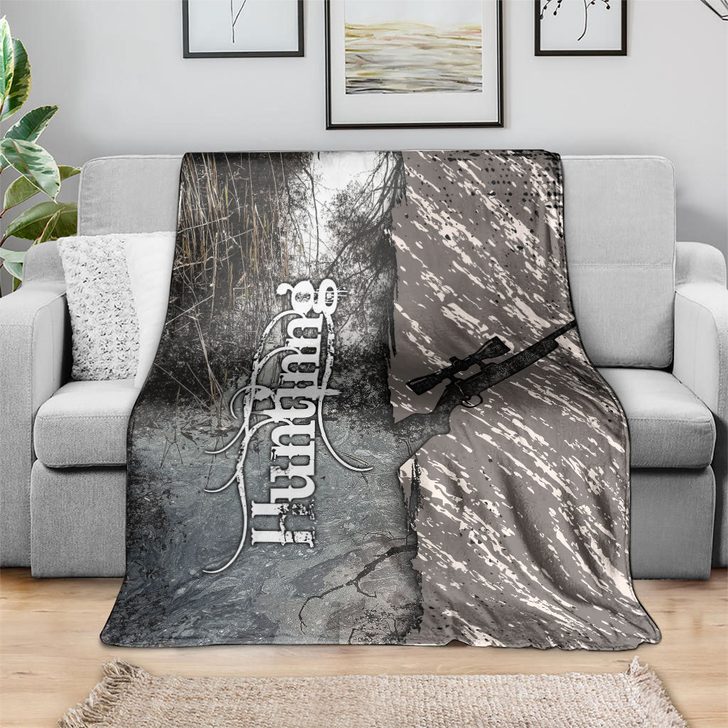 Hunting Rifle Blanket Grunge Wilderness Marsh Scene with Rustic Outdoor
