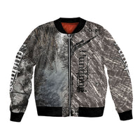 Hunting Rifle Bomber Jacket Grunge Wilderness Marsh Scene with Rustic Outdoor