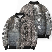 Hunting Rifle Bomber Puffer Jacket Grunge Wilderness Marsh Scene with Rustic Outdoor