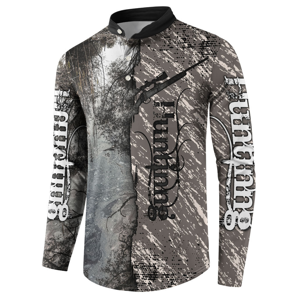 Hunting Rifle Button Sweatshirt Grunge Wilderness Marsh Scene with Rustic Outdoor
