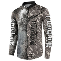 Hunting Rifle Button Sweatshirt Grunge Wilderness Marsh Scene with Rustic Outdoor