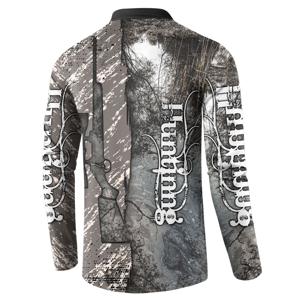 Hunting Rifle Button Sweatshirt Grunge Wilderness Marsh Scene with Rustic Outdoor